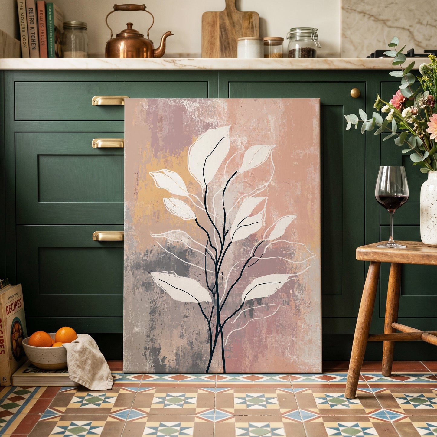 Blush Branch Silhouette – canvas wall art in a styled interior, gallery view 2