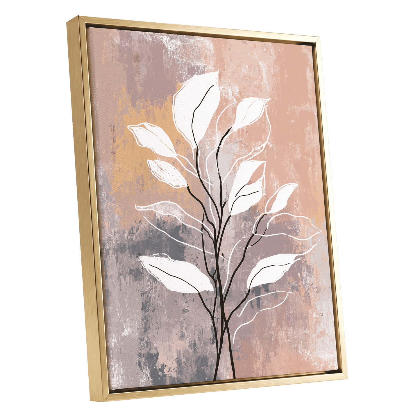 Blush Branch Silhouette – gold framed canvas option