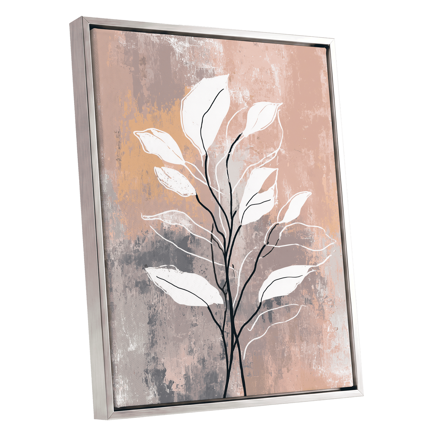Blush Branch Silhouette – silver framed canvas option