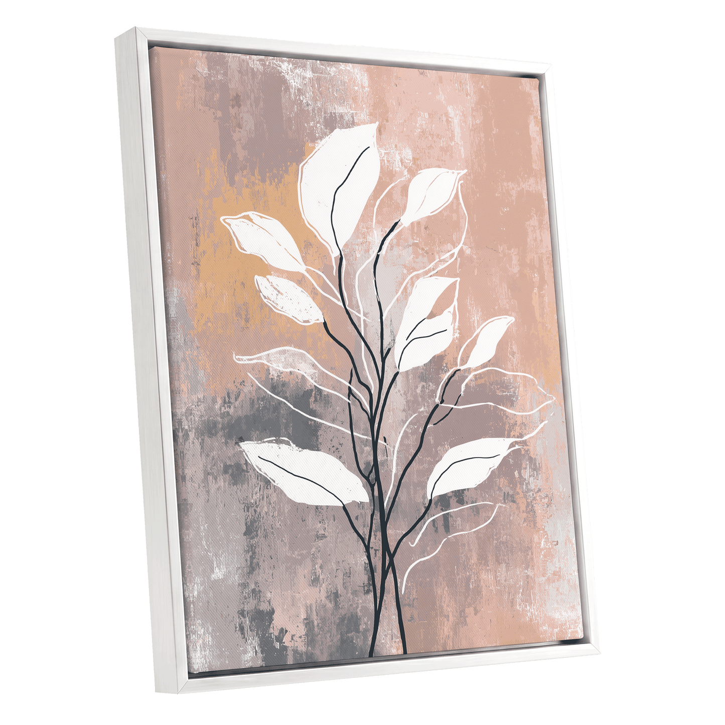 Blush Branch Silhouette – white framed canvas option