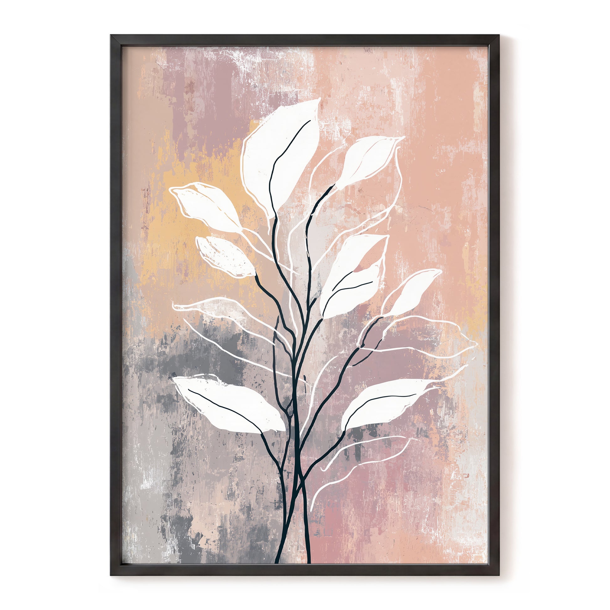 Blush Branch Silhouette – pink, beige, gray nature wall art, front view