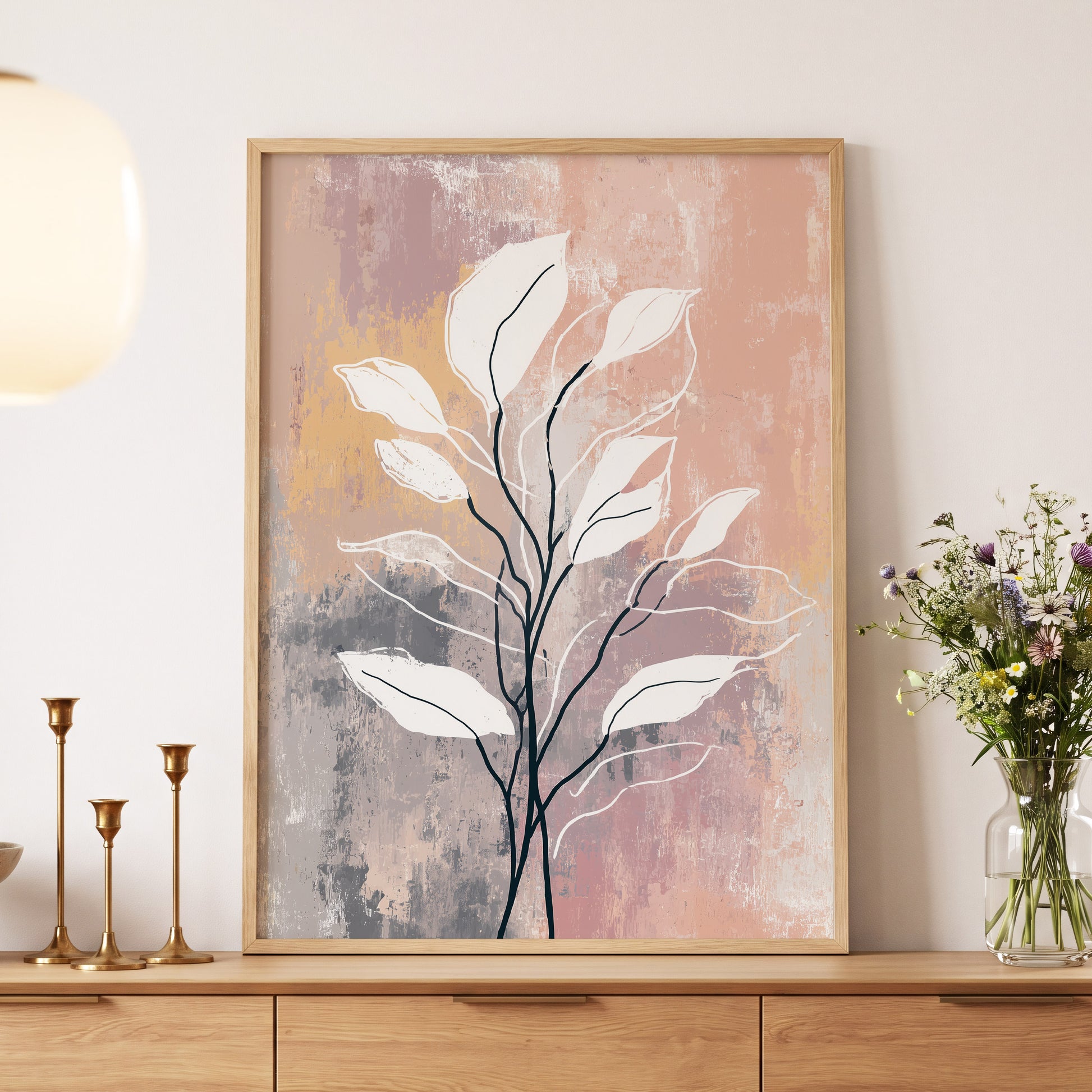 Blush Branch Silhouette – wall art displayed in a styled interior, gallery view 5