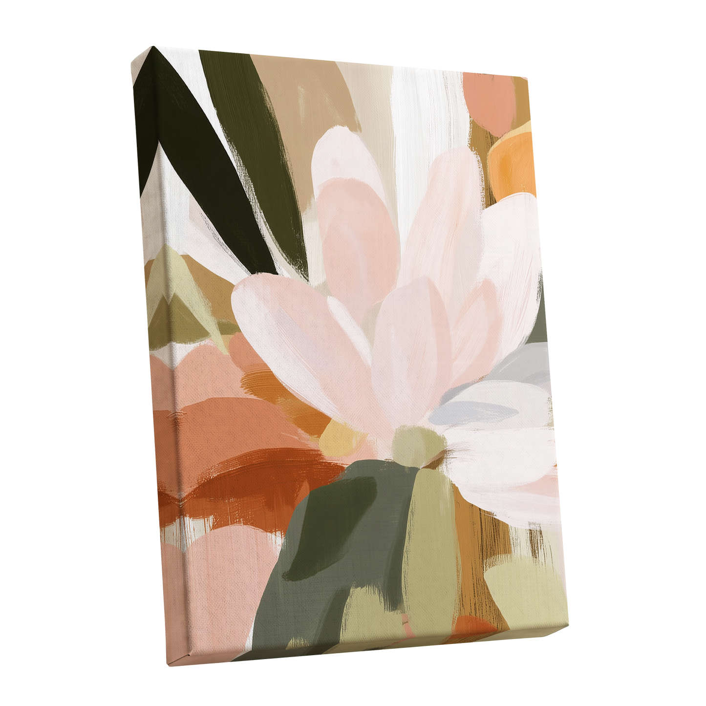 Blush Canopy, pink, white, green floral wall art shown as a stretched canvas wall art