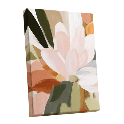 Blush Canopy, pink, white, green floral wall art shown as a stretched canvas wall art