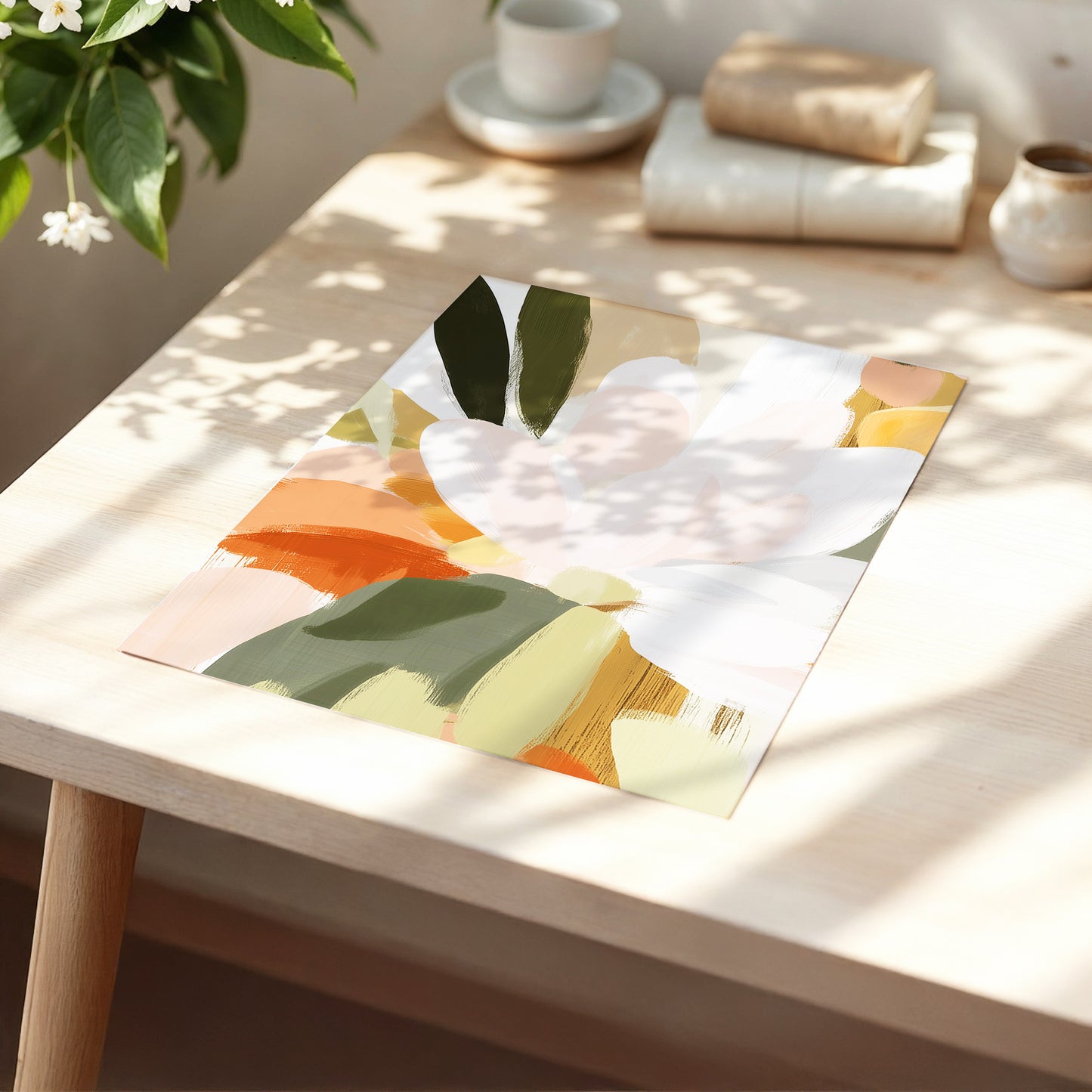 Blush Canopy, pink, white, green floral wall art displayed in a styled interior, gallery view 5