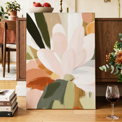 Blush Canopy, pink, white, green floral wall art displayed in a styled interior, gallery view 7