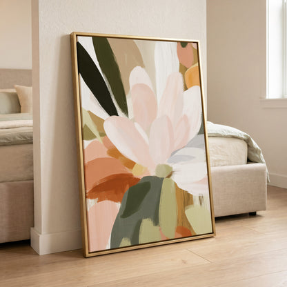 Blush Canopy, pink, white, green floral wall art displayed in a styled interior, gallery view 8