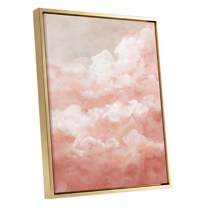 Blush Cloud Reverie, pink, white, beige nature wall art shown as a gold framed canvas wall art