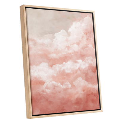 Blush Cloud Reverie, pink, white, beige nature wall art shown as a oak framed canvas wall art