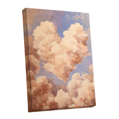 Blush Cloud Reverie, pink, beige, blue nature wall art shown as a stretched canvas wall art