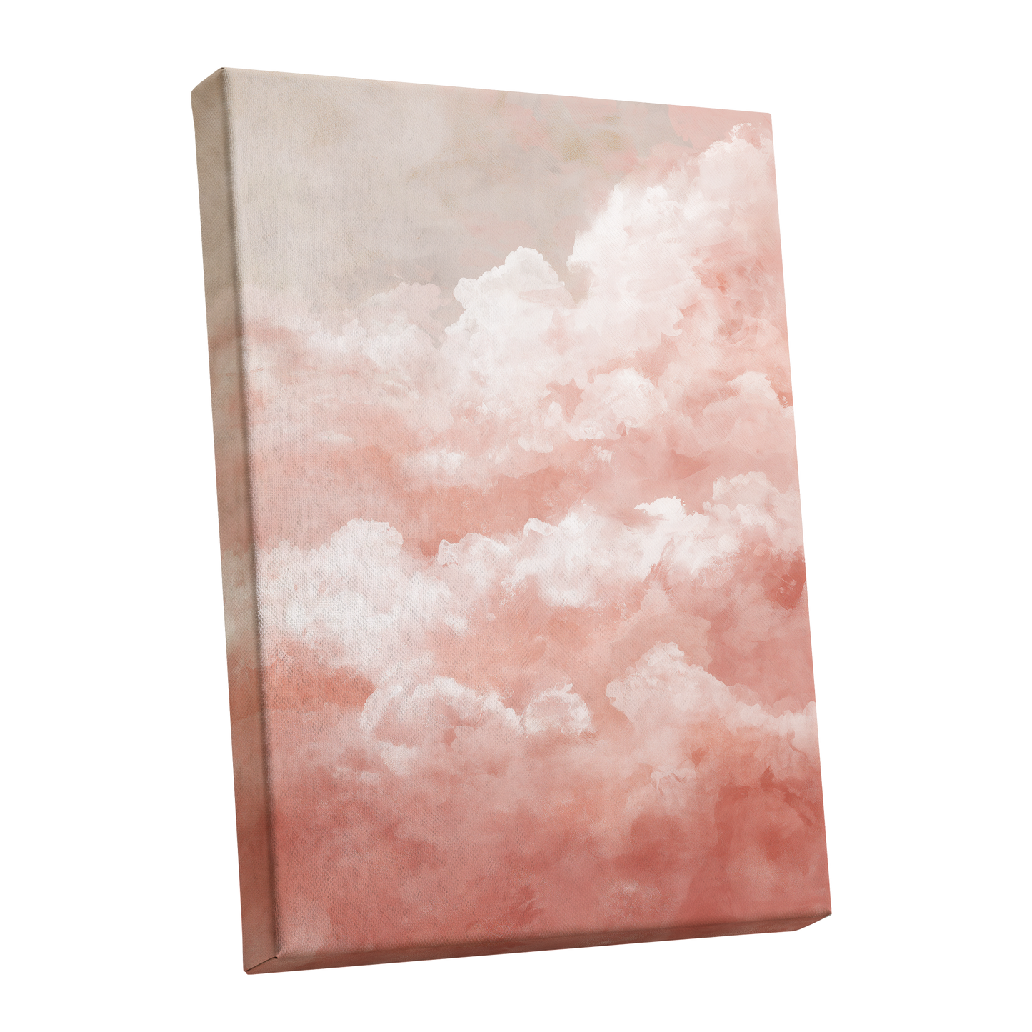 Blush Cloud Reverie, pink, white, beige nature wall art shown as a stretched canvas wall art