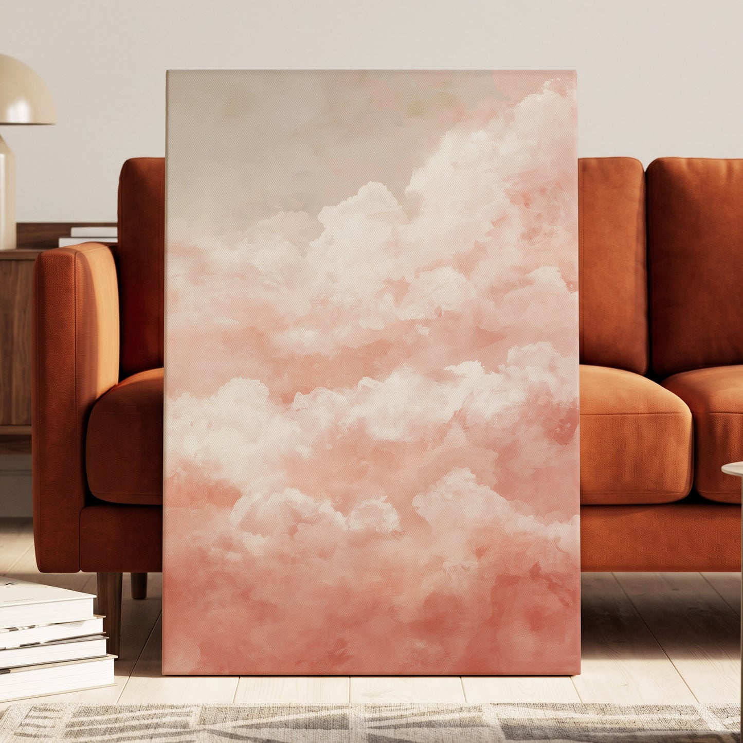 Blush Cloud Reverie, pink, white, beige nature wall art displayed in a styled interior, gallery view 3