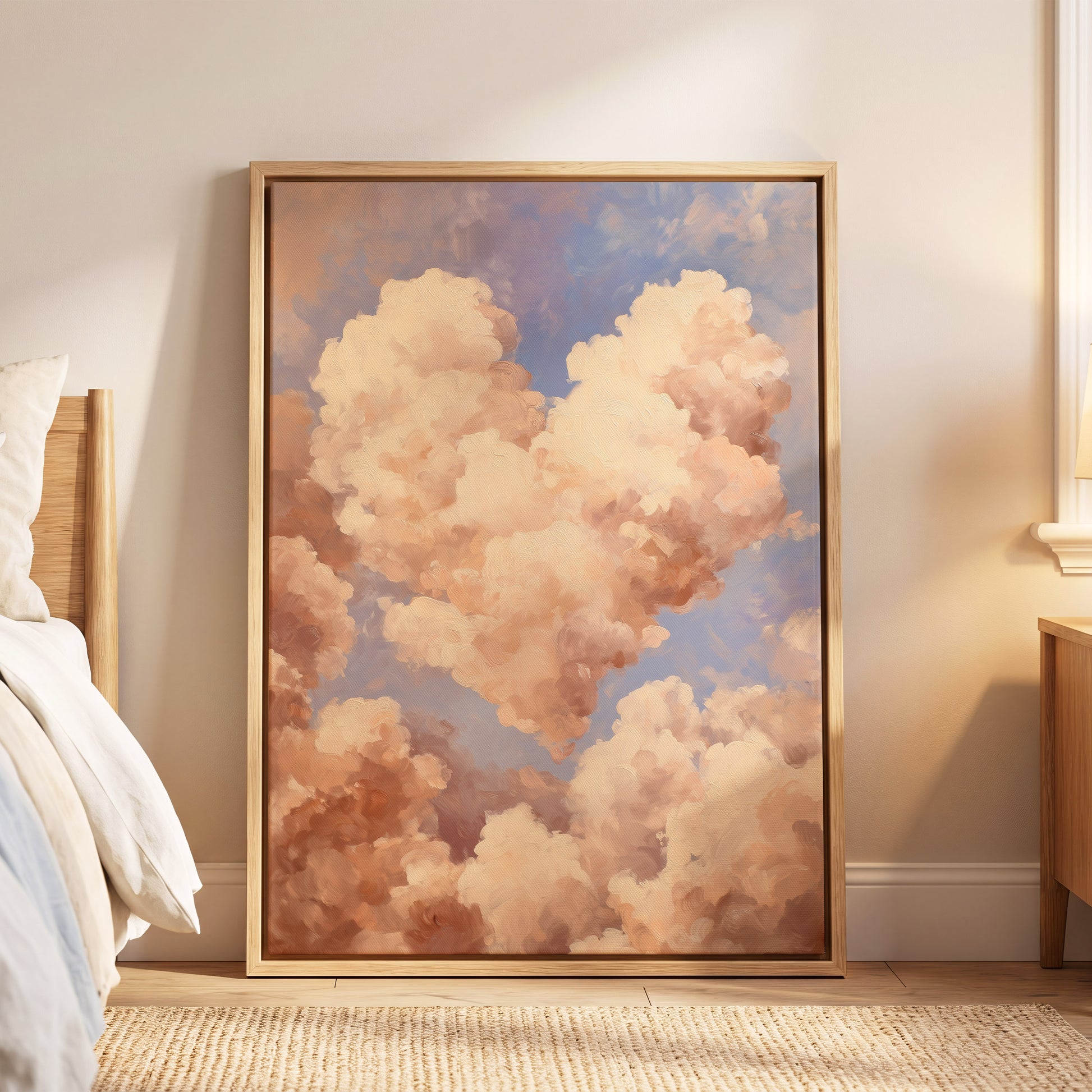 Blush Cloud Reverie, pink, beige, blue nature wall art displayed in a styled interior, gallery view 4