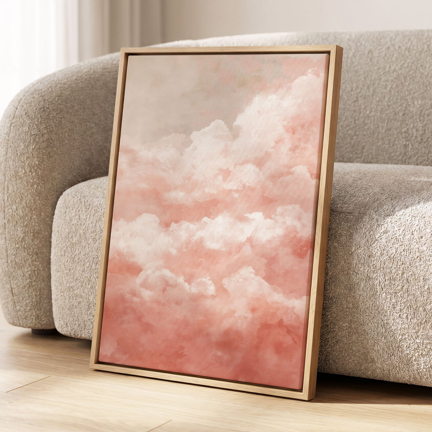 Blush Cloud Reverie, pink, white, beige nature wall art displayed in a styled interior, gallery view 4