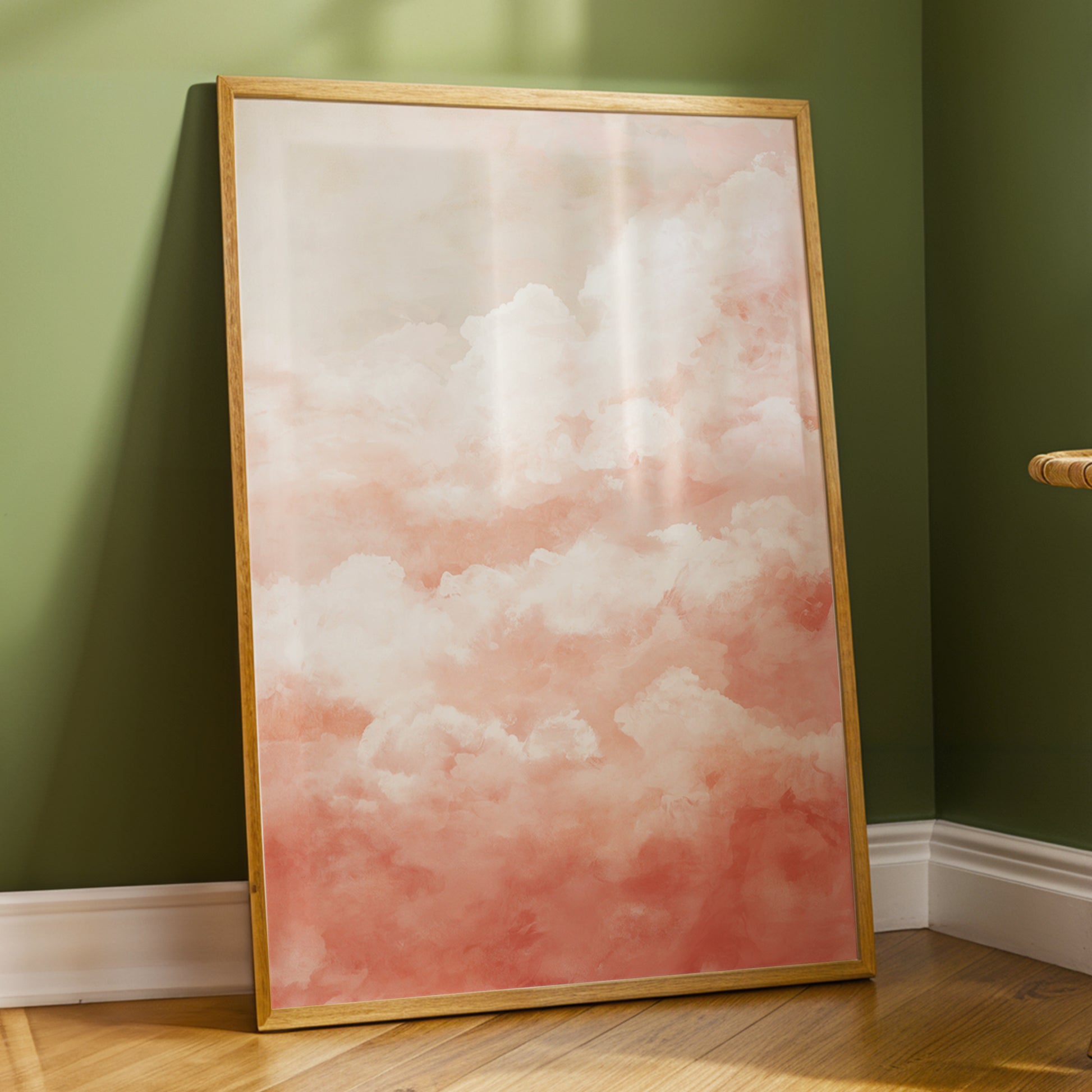 Blush Cloud Reverie, pink, white, beige nature wall art displayed in a styled interior, gallery view 6