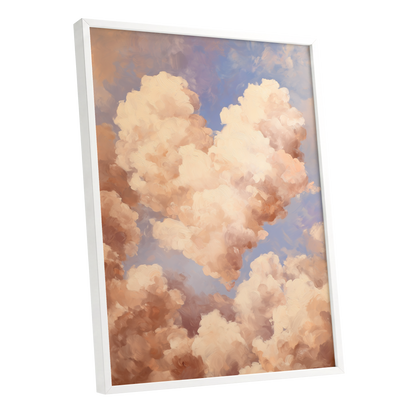 Blush Cloud Reverie, pink, beige, blue nature wall art shown as a white framed poster wall art print
