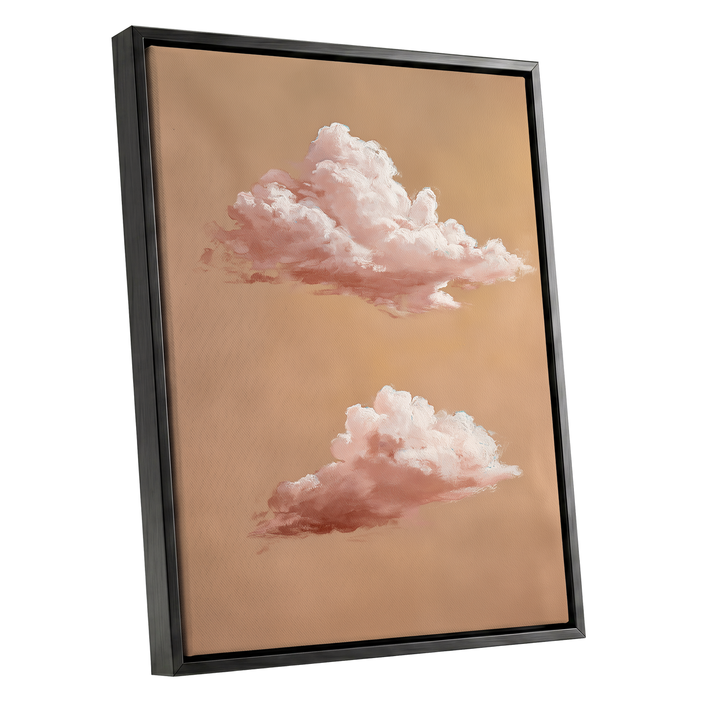 Blush Cloud Study, beige, pink, white nature wall art shown as a black framed canvas wall art