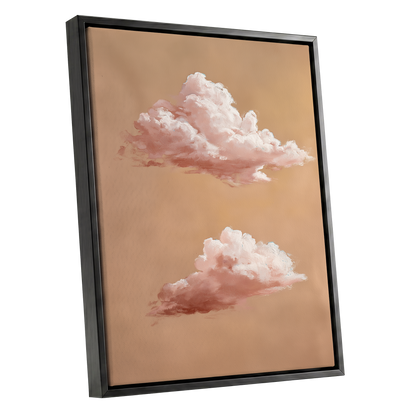 Blush Cloud Study, beige, pink, white nature wall art shown as a black framed canvas wall art