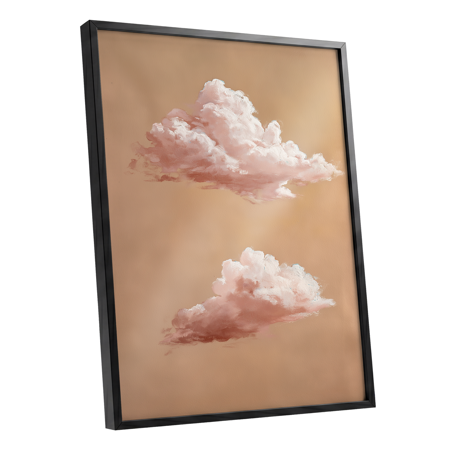 Blush Cloud Study, beige, pink, white nature wall art shown as a black framed poster wall art print