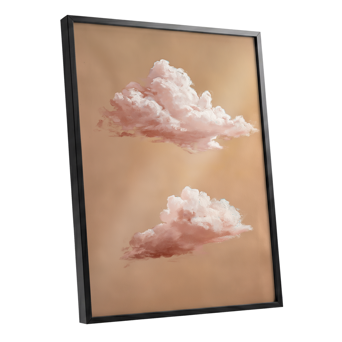 Blush Cloud Study, beige, pink, white nature wall art shown as a black framed poster wall art print