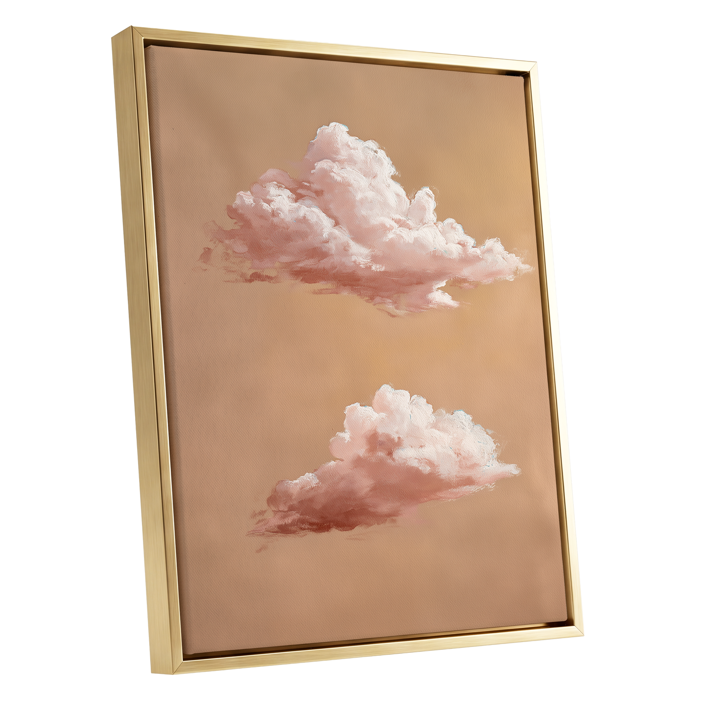 Blush Cloud Study, beige, pink, white nature wall art shown as a gold framed canvas wall art