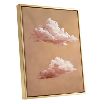 Blush Cloud Study, beige, pink, white nature wall art shown as a gold framed canvas wall art