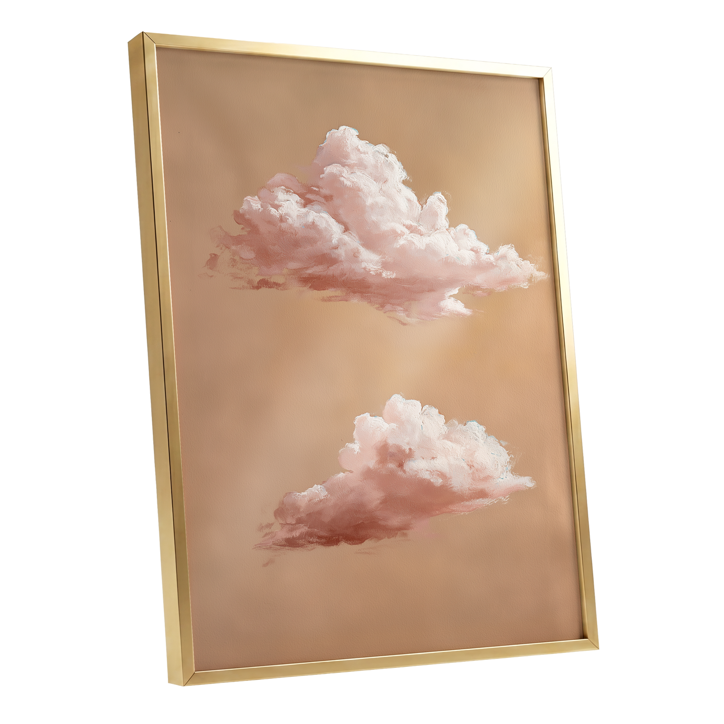 Blush Cloud Study, beige, pink, white nature wall art shown as a gold framed poster wall art print