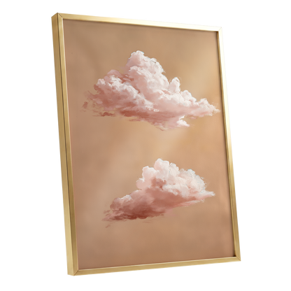 Blush Cloud Study, beige, pink, white nature wall art shown as a gold framed poster wall art print