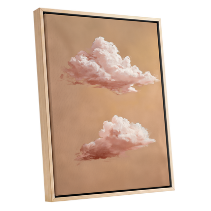 Blush Cloud Study, beige, pink, white nature wall art shown as a oak framed canvas wall art
