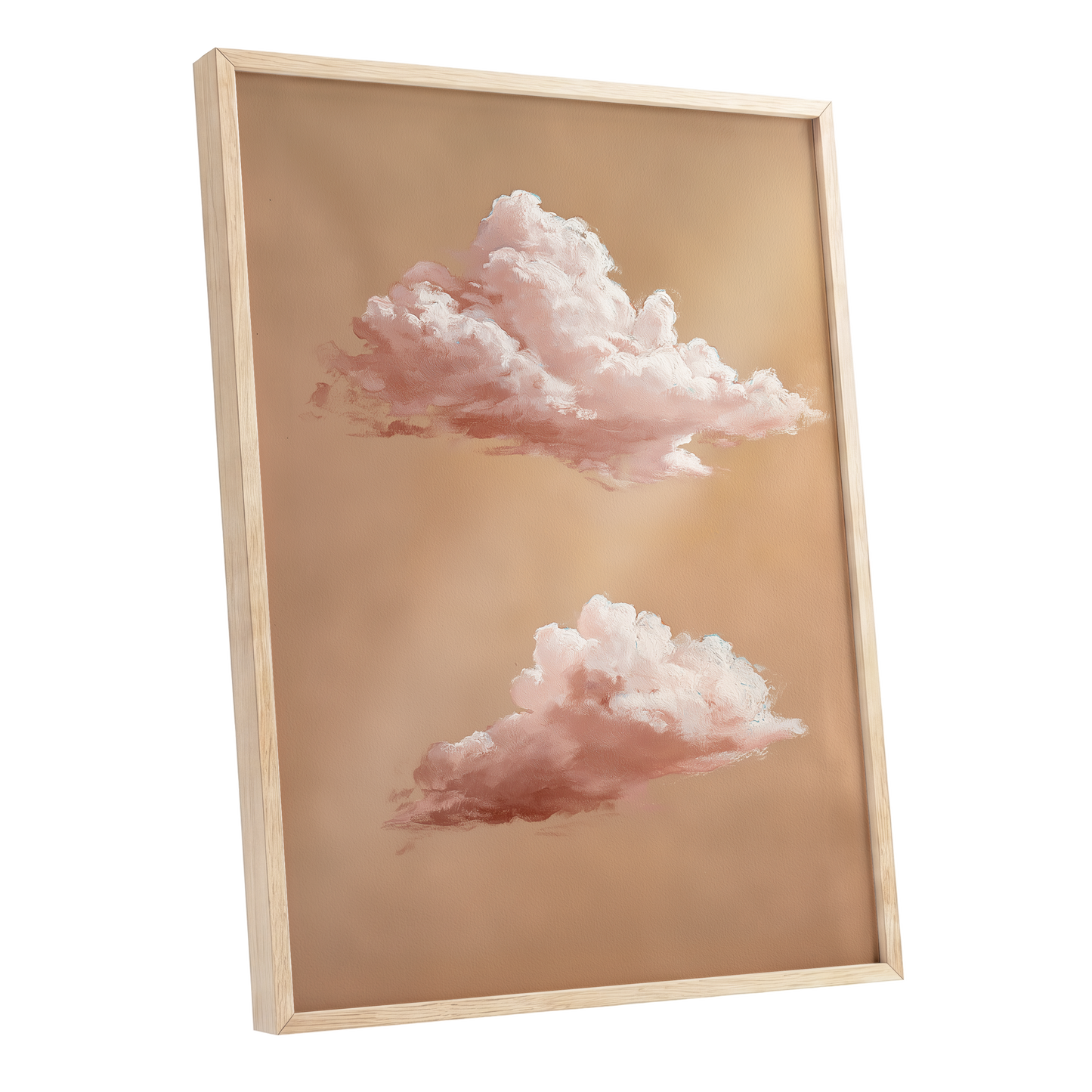 Blush Cloud Study, beige, pink, white nature wall art shown as a oak framed poster wall art print
