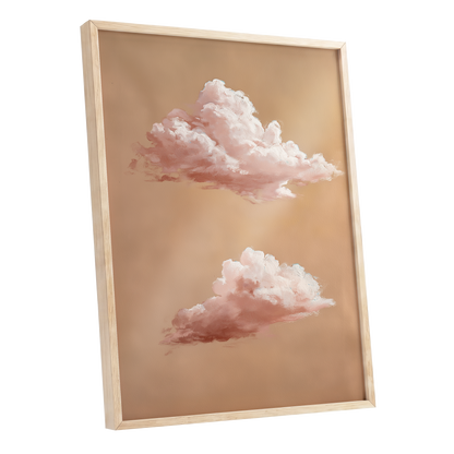 Blush Cloud Study, beige, pink, white nature wall art shown as a oak framed poster wall art print