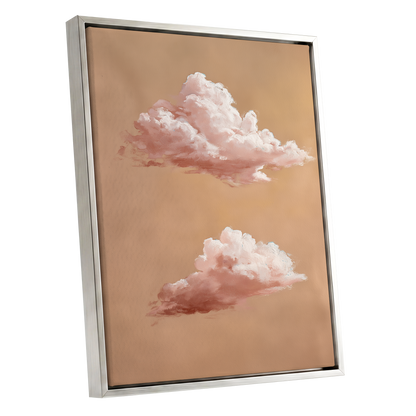 Blush Cloud Study, beige, pink, white nature wall art shown as a silver framed canvas wall art