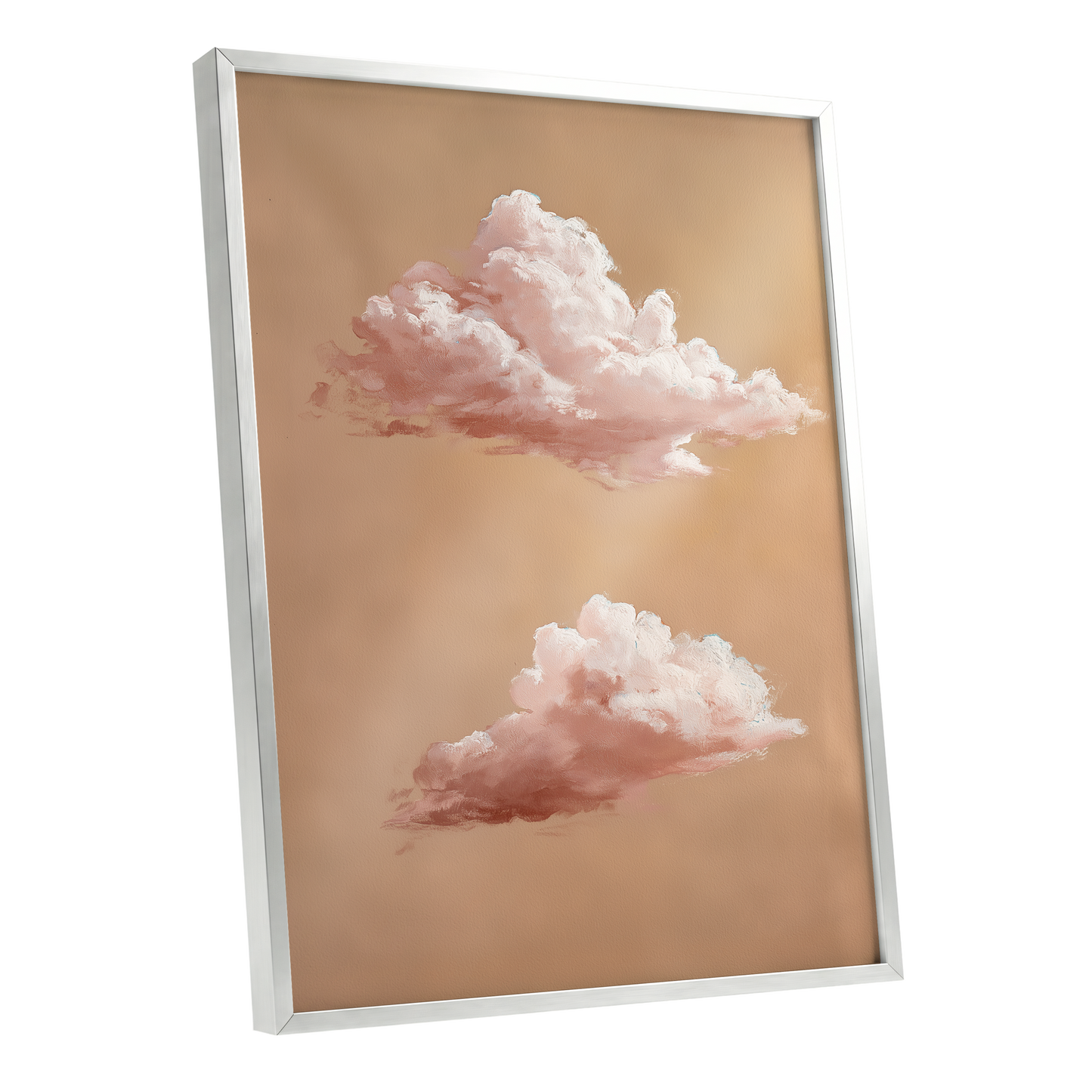 Blush Cloud Study, beige, pink, white nature wall art shown as a silver framed poster wall art print
