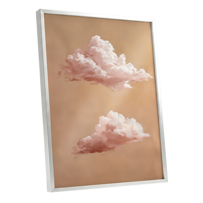 Blush Cloud Study, beige, pink, white nature wall art shown as a silver framed poster wall art print