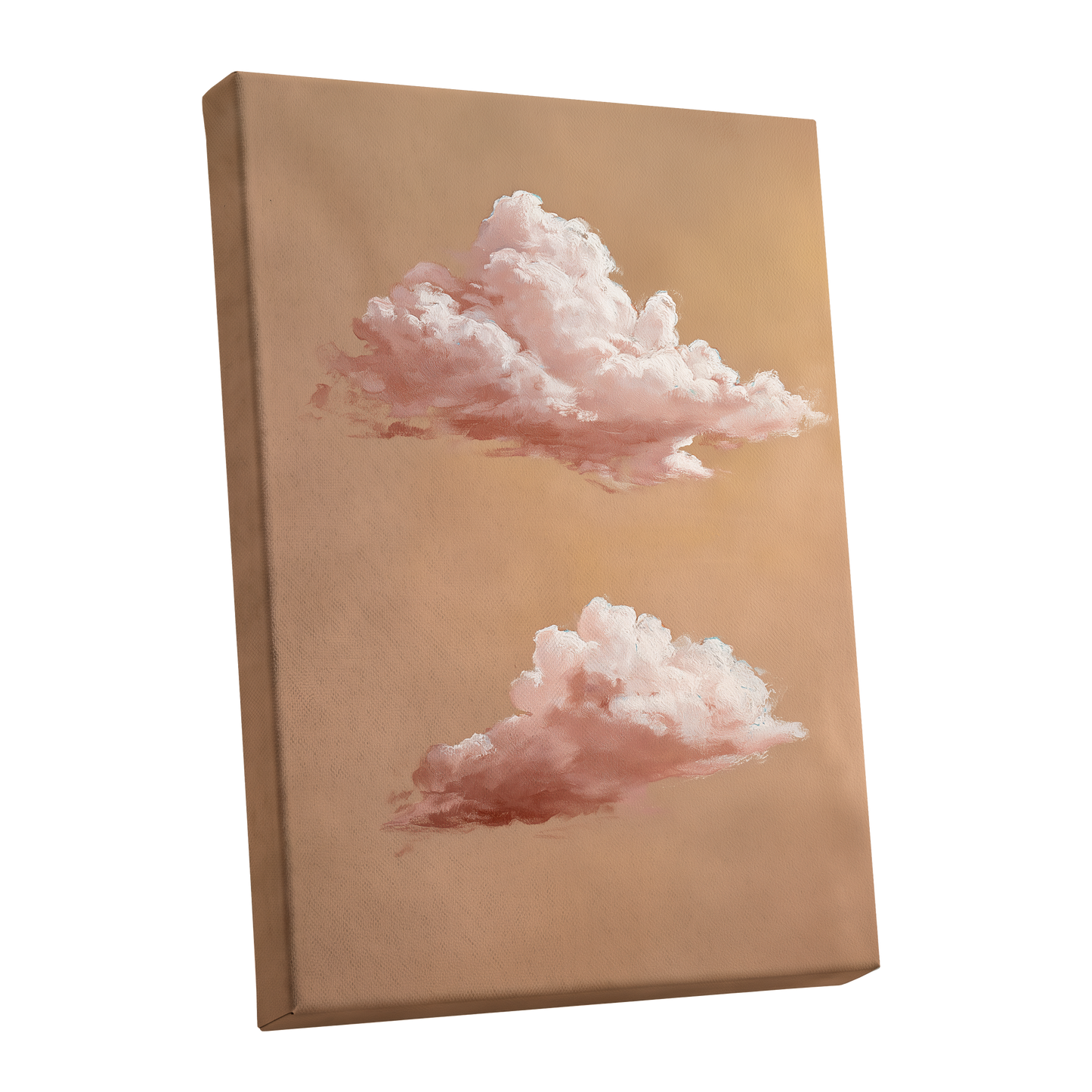 Blush Cloud Study, beige, pink, white nature wall art shown as a stretched canvas wall art
