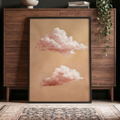 Blush Cloud Study, beige, pink, white nature wall art displayed in a styled interior, gallery view 2