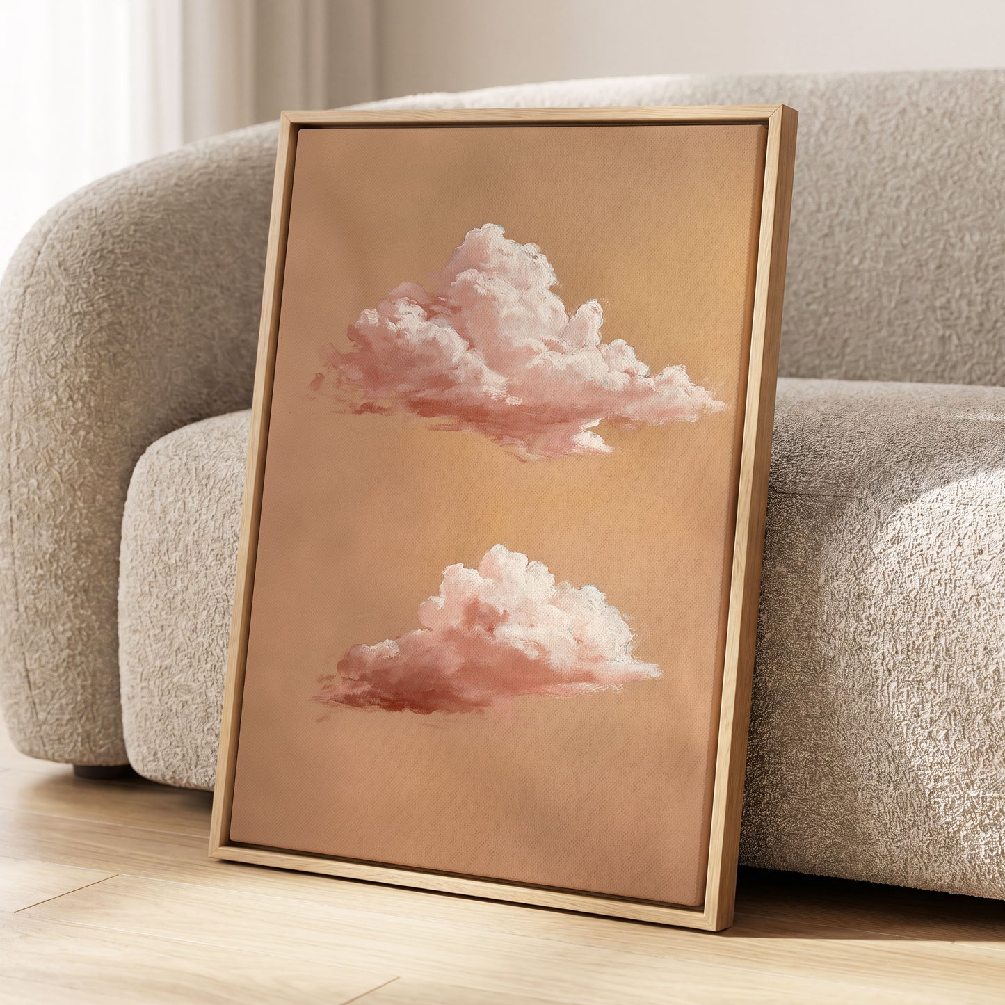 Blush Cloud Study, beige, pink, white nature wall art displayed in a styled interior, gallery view 4