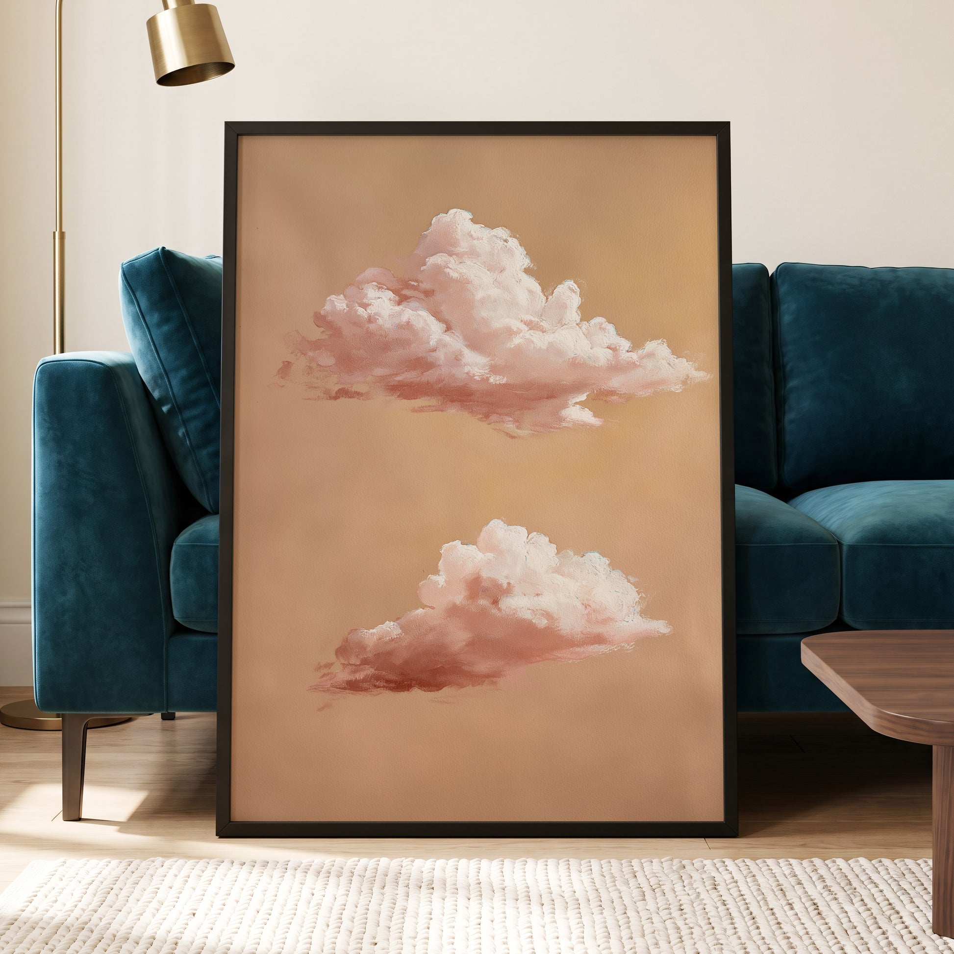 Blush Cloud Study, beige, pink, white nature wall art displayed in a styled interior, gallery view 6