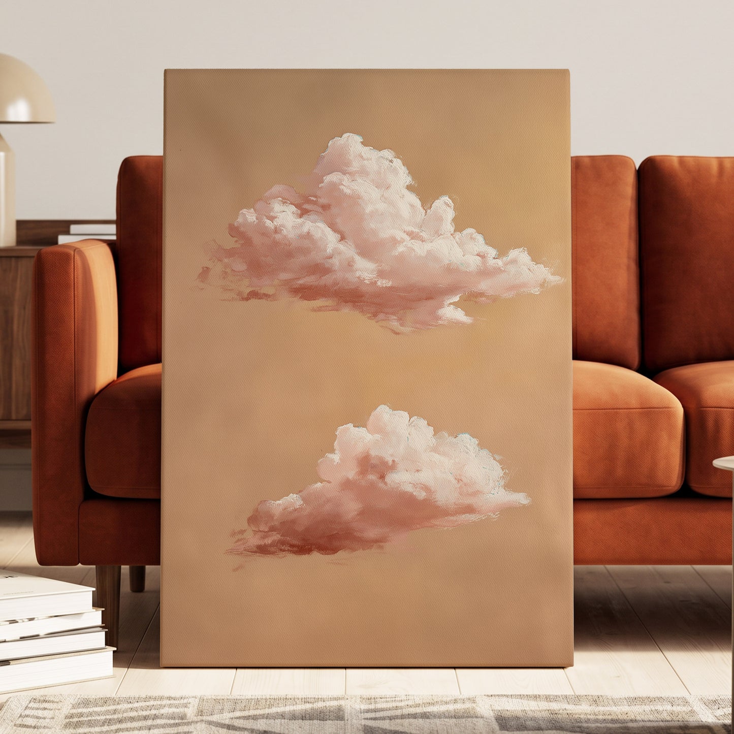 Blush Cloud Study, beige, pink, white nature wall art displayed in a styled interior, gallery view 7