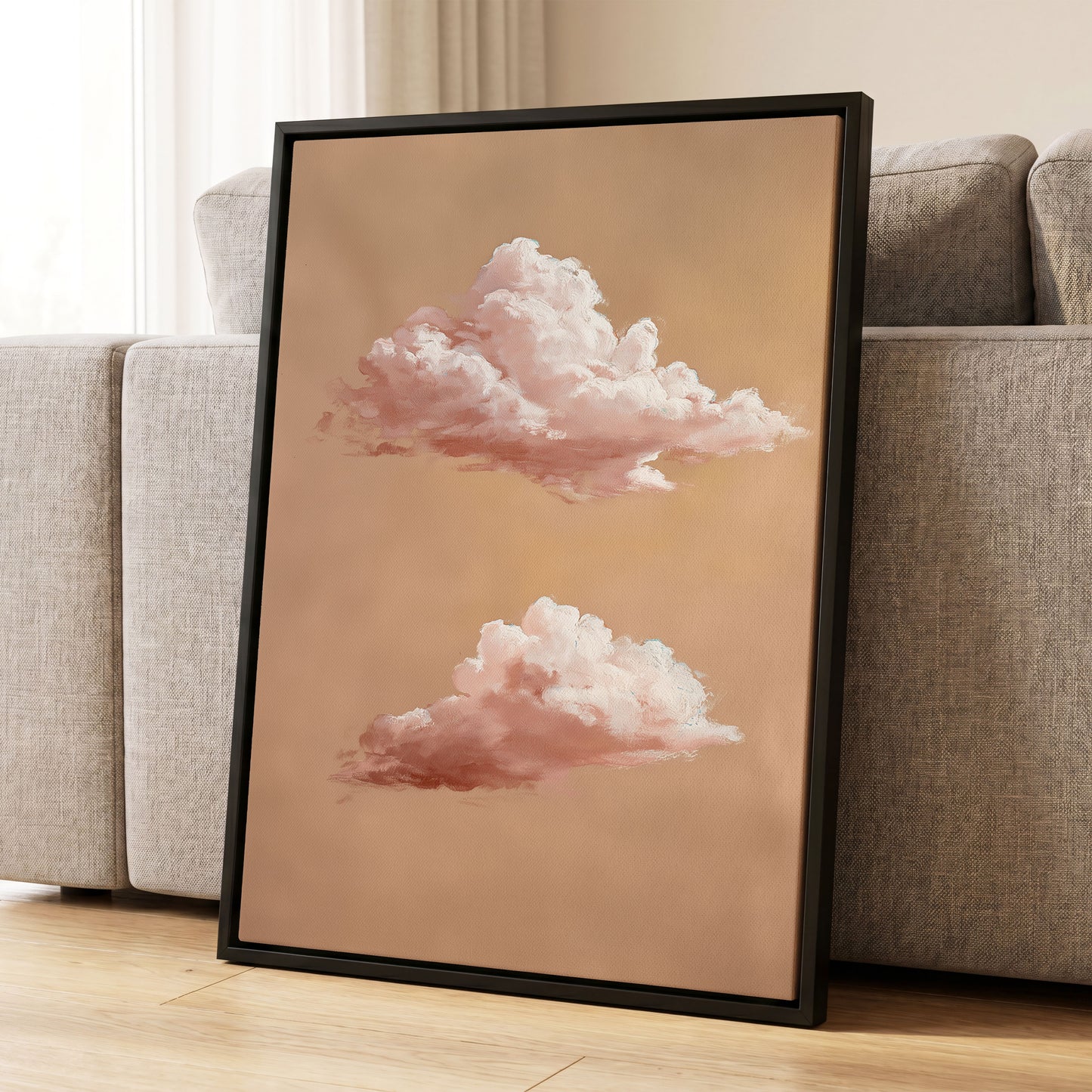 Blush Cloud Study, beige, pink, white nature wall art displayed in a styled interior, gallery view 8