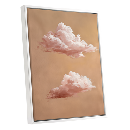 Blush Cloud Study, beige, pink, white nature wall art shown as a white framed canvas wall art