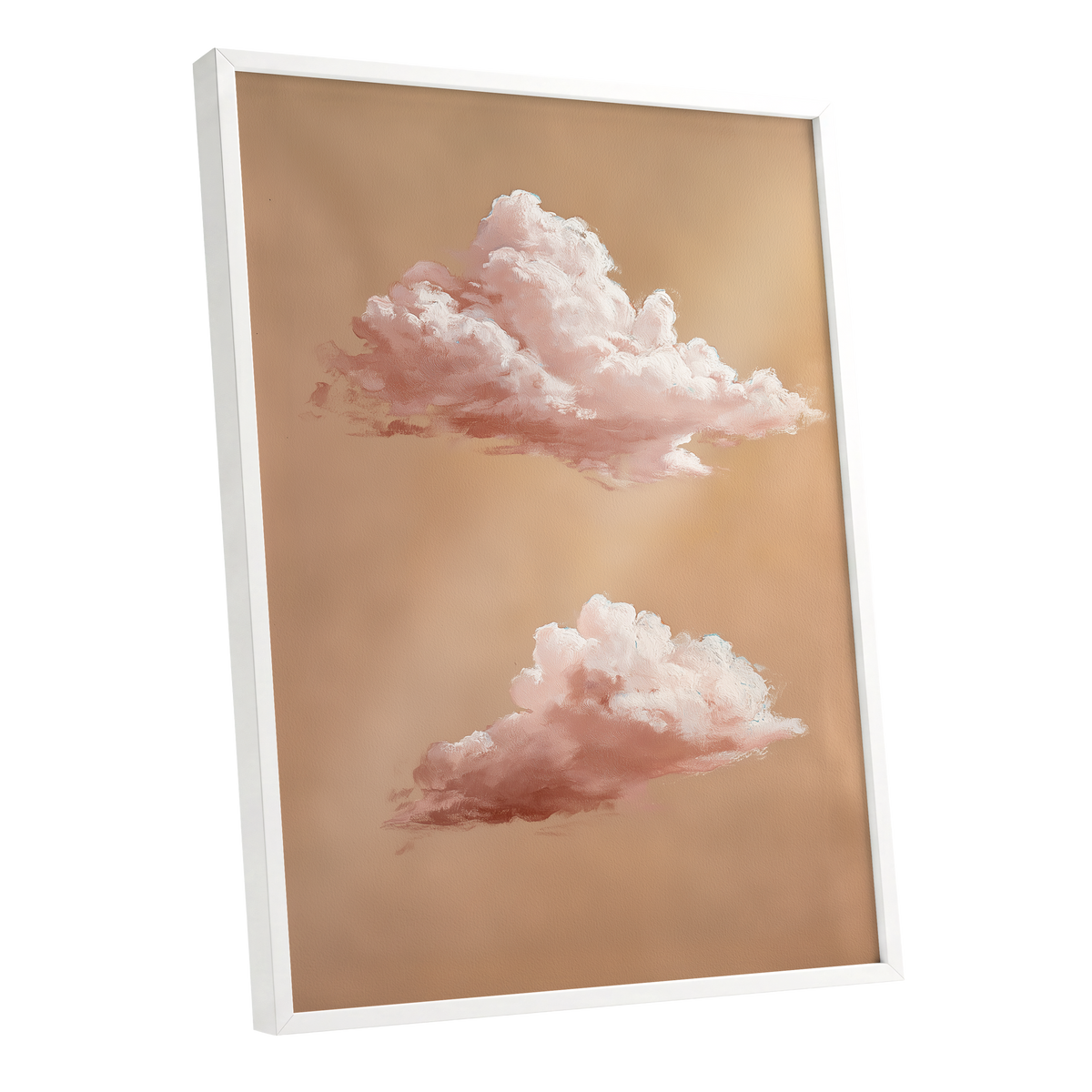 Blush Cloud Study, beige, pink, white nature wall art shown as a white framed poster wall art print