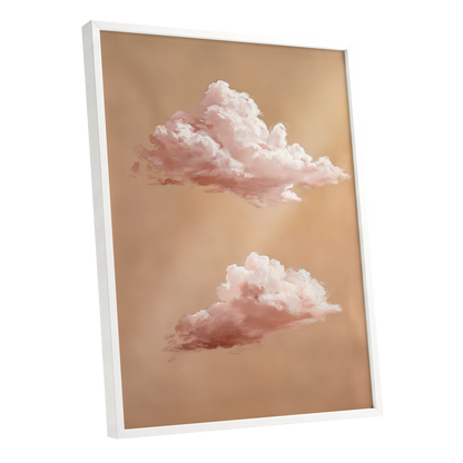 Blush Cloud Study, beige, pink, white nature wall art shown as a white framed poster wall art print