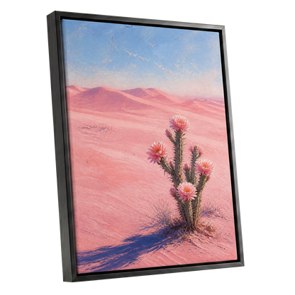 Blush Desert Bloom, pink, blue, purple floral wall art shown as a black framed canvas wall art