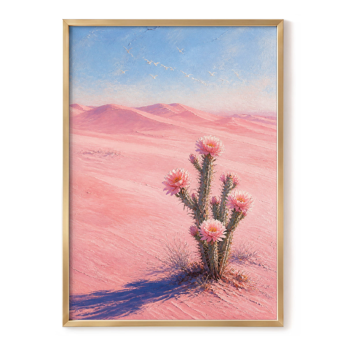 Blush Desert Bloom, pink, blue, purple floral wall art, front artwork view