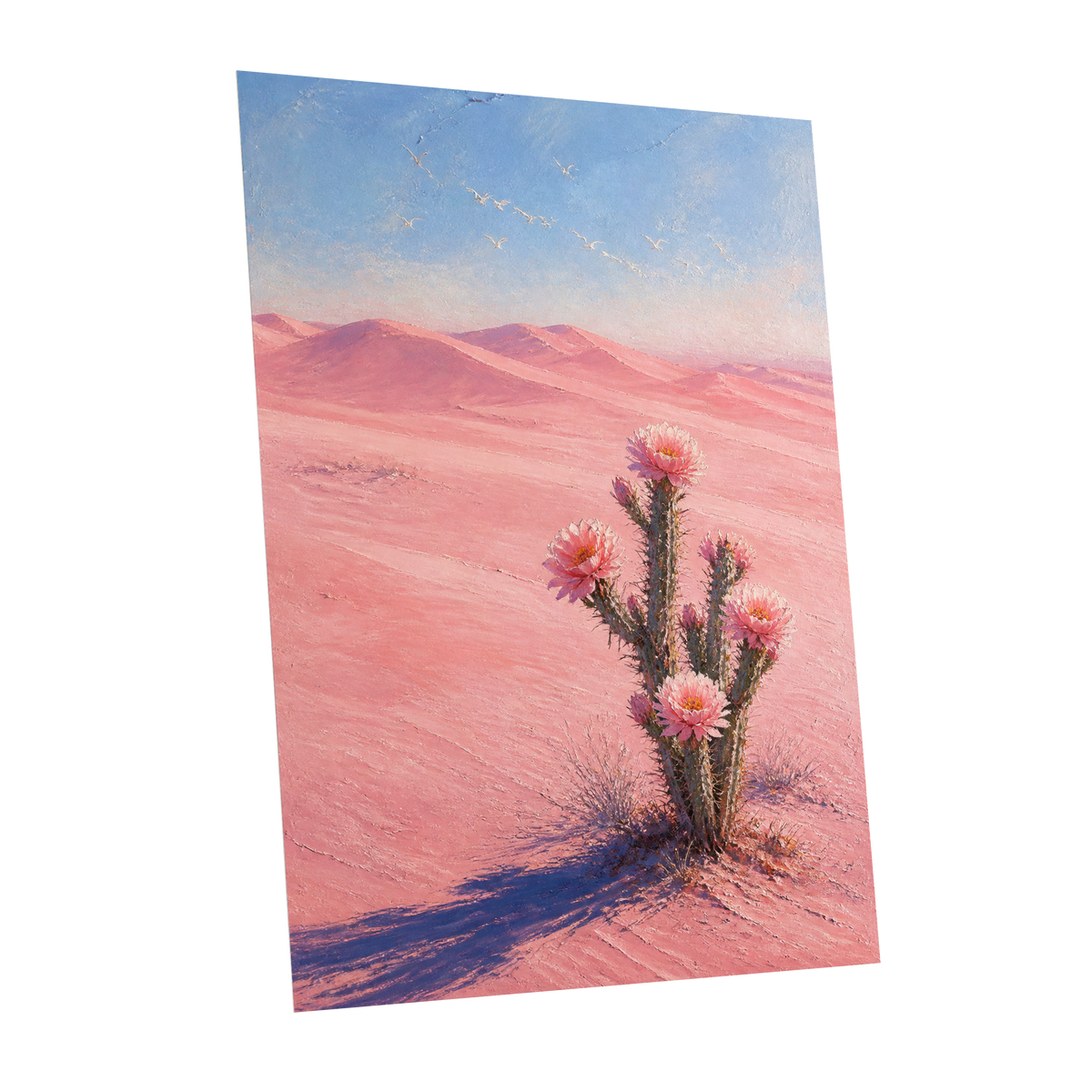 Blush Desert Bloom, pink, blue, purple floral wall art shown as a unframed poster wall art print