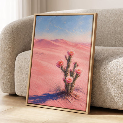 Blush Desert Bloom, pink, blue, brown floral wall art displayed in a styled interior, gallery view 2