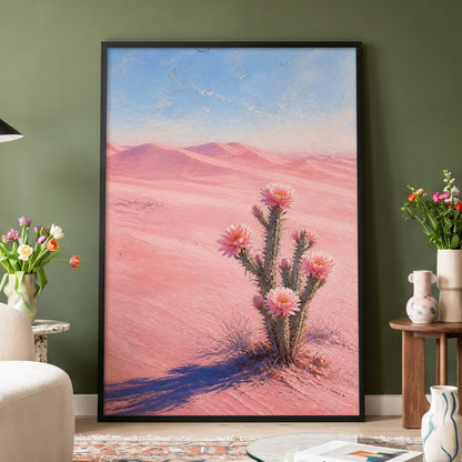 Blush Desert Bloom, pink, blue, brown floral wall art displayed in a styled interior, gallery view 4