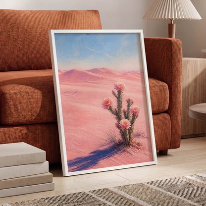 Blush Desert Bloom, pink, blue, purple floral wall art displayed in a styled interior, gallery view 5