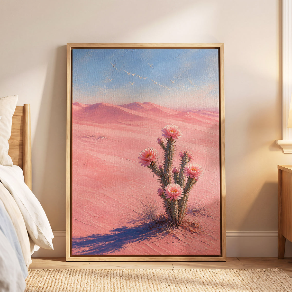 Blush Desert Bloom, pink, blue, purple floral wall art displayed in a styled interior, gallery view 6